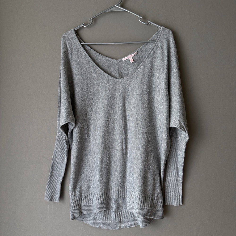 Victoria Secret Cotton Cashmere Relaxed Dainty V-Neck Sweater XS Grey Heather